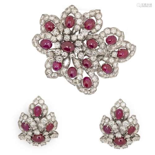 Important 18kt white gold, diamonds and rubies parure