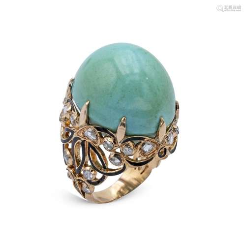 14kt yellow gold natural turquoise cocktail ring