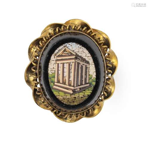 Gold and micromosaic brooch