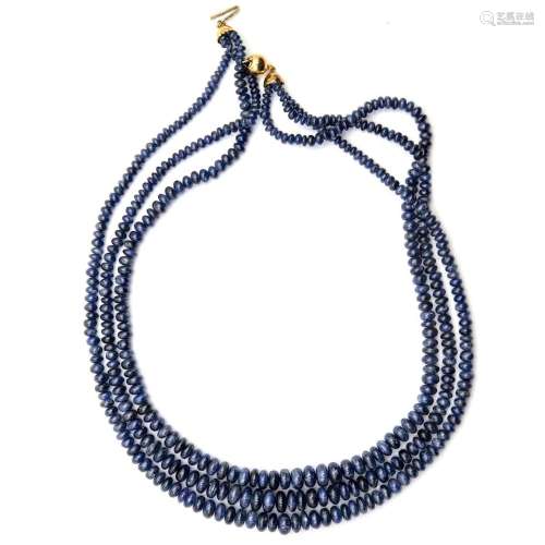 Three strand of blue sapphires necklace