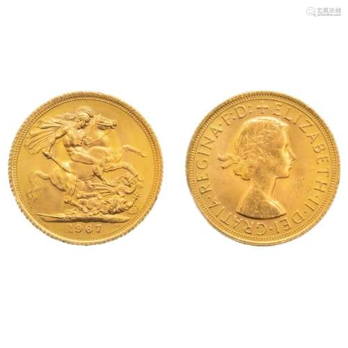 10 Gold Sovereign coins Queen Elizabeth "fiocchetto&quo...