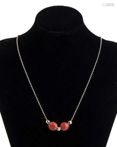 Mediterranean coral mini grain sterling silver gold necklace...