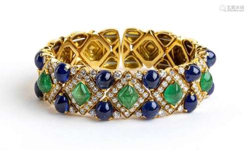 Diamond emerald zapphires cabochon old flexible band gold br...