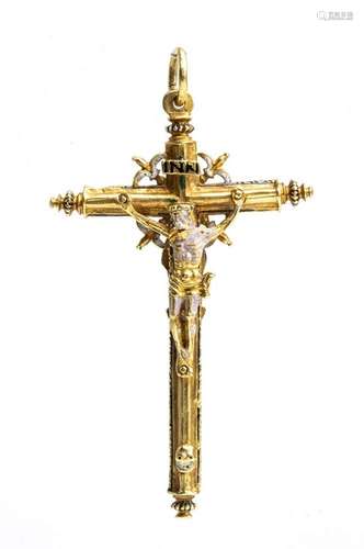 Continental gold and enamel pendant cross - 18th century