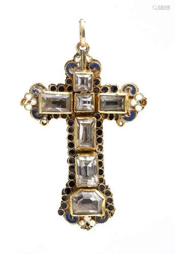 Spanish gold, quartz and enamel pendant cross - mid-17th cen...