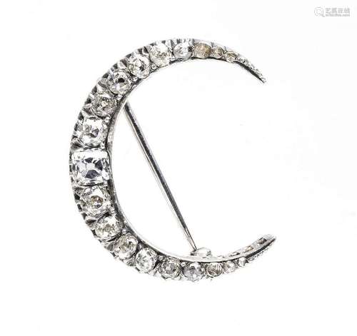 Gold old mine diamonds half-moon brooch - late 19th century