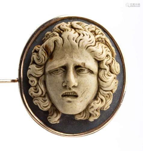 Italian gold and lava stone brooch - 19th century