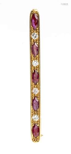 Diamond ruby gold bar brooch