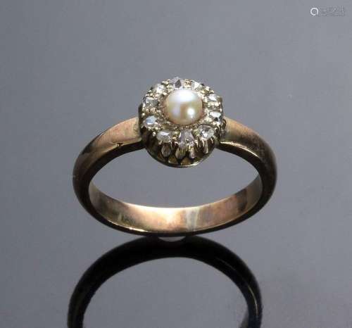 English Victorian gold pearl and diamonds ring - 19th centur...
