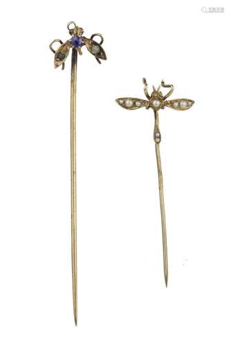 Two English Victorian gold stick pin - 19th century