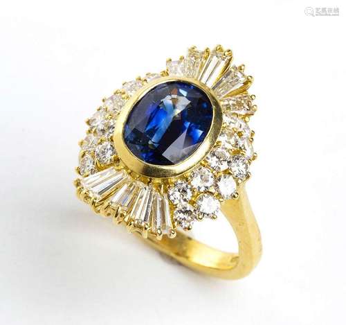 Blue sapphire diamond gold ring