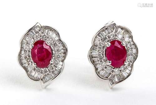 Pair of ruby diamond gold earrings