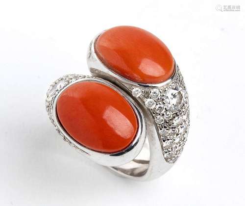 Mediterranean coral diamond ring