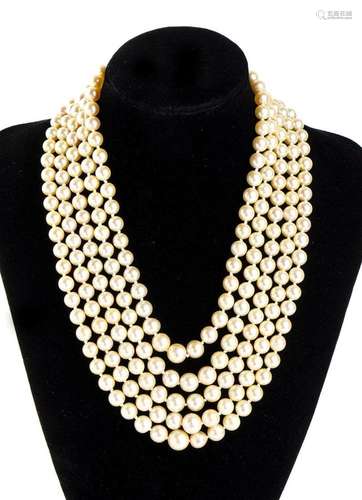 5 cultured pearl strand necklace gold jade diamonds