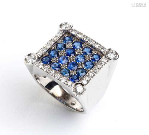 Blue sapphire diamond gold band ring