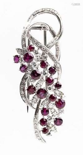 Ruby diamonds floral gold brooch