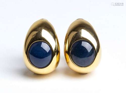 Pair of gold and blue sapphire earrings