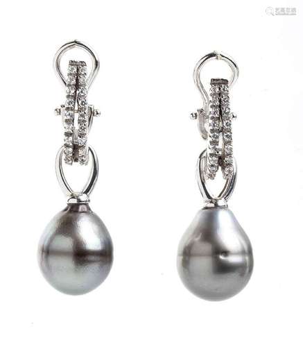 Tahiti pearl diamond gold dangle earrings