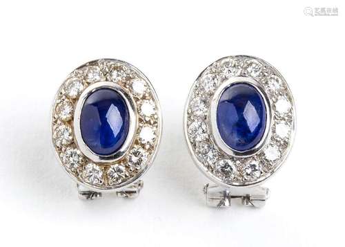 Pair of blue sapphire diamond gold earrings