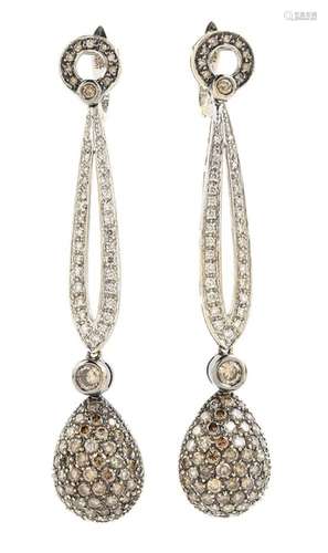 Gold and diamond pavé pendant earrings