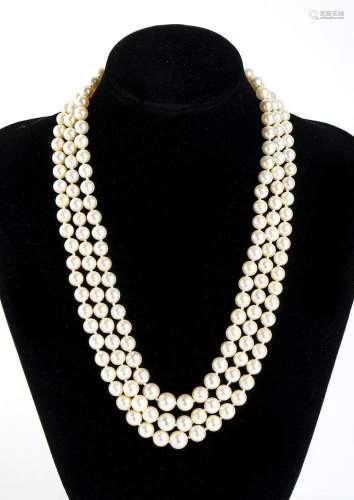3 cultured pearl strand diamond gold necklace