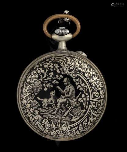 Silver and niello pocket watch - DIOGENE, Paris