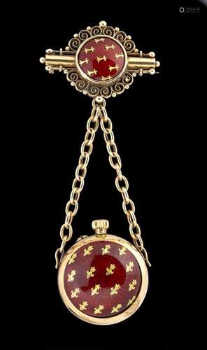 Gold and enamel watch brooch - mark of TIFFANY & Co.