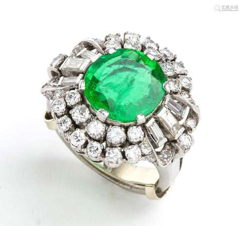 Platinum emerald diamond ring - 1930s