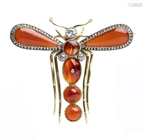 Gold and silver brooch depicting a dragonfly with carnelian ...