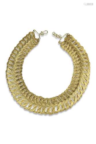 Knitted woven thread gold necklace