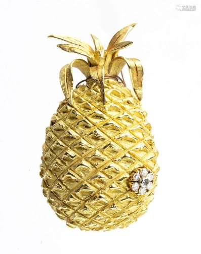 Gold brooch depicting a pineapple with diamond flower - sign...