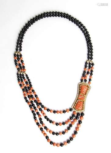 Cerasuolo coral onyx and diamond long gold necklace