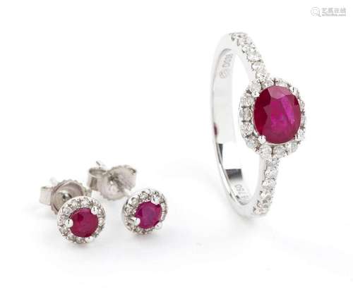 Gold ruby diamond ring and earrings