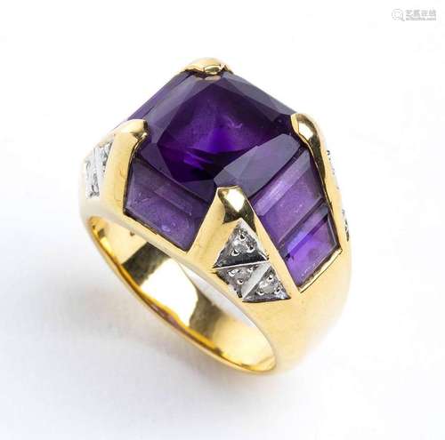 Amethysts diamond gold band ring