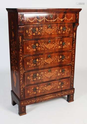 A 19th century Dutch mahogany and marquetry inlaid tall ches...