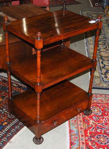 A 19th century rosewood whatnot, with three open shelves and...