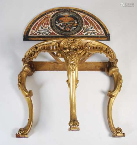 An Italian pietra dura and gilt wood demilune console table,...