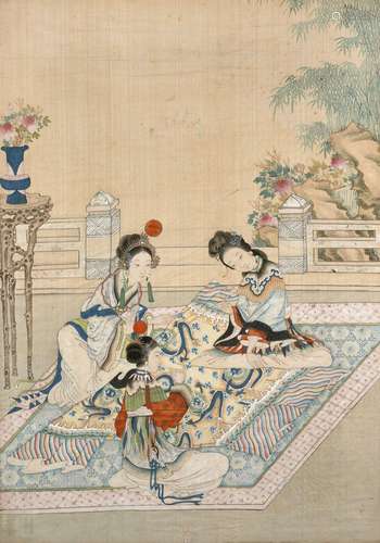 PEINTURE À L`ENCRE ET COULEURS SUR SOIE Chine, XXe siècle