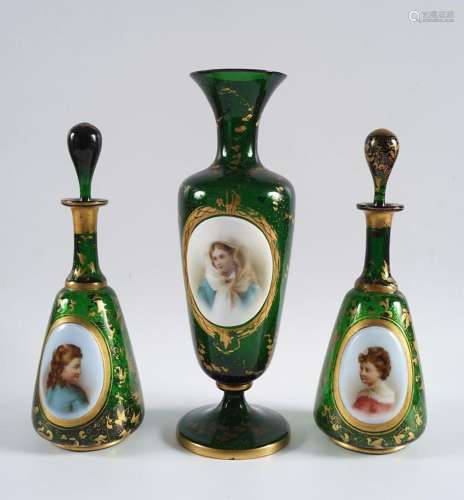 3-PIECE 19TH-CENTURY BOHEMIAN GLASS GARNITURE