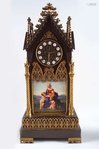 CHARLES X ORMOLU & BRONZE CATHEDRAL CLOCK