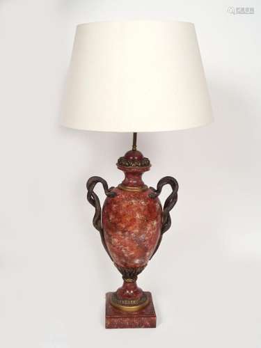 PAIR LARGE FAUX MARBLE TABLE LAMPS