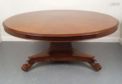 LARGE BURR WALNUT CIRCULAR DINING TABLE