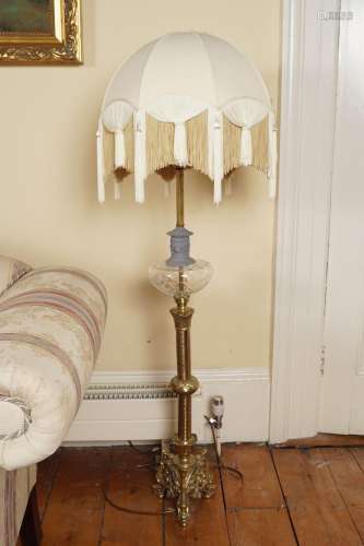 PR OF 19TH-CENTURY BRASS & CRYSTAL STANDARD LAMPS