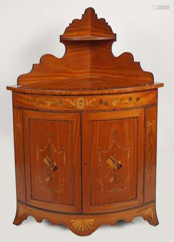 19TH-CENTURY SATINWOOD & MARQUETRY CORNER CABINET