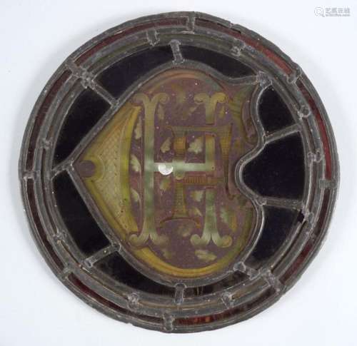 19TH-CENTURY STAINED & LAEDED GLASS ROUNDEL