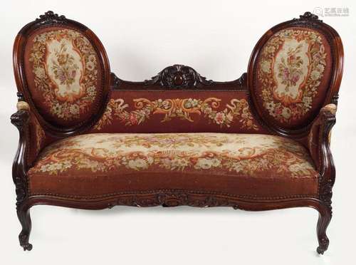 19TH-CENTURY MAHOGANY & TAPESTRY SETTEE