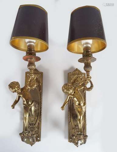 PAIR EDWARDIAN BRASS WALL LIGHTS