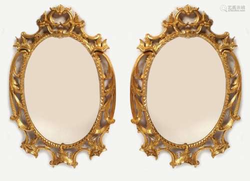 PAIR 19TH-CENTURY CARVED GILTWOOD FRAMED MIRRORS