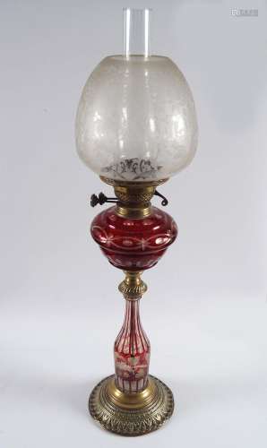 19TH-CENTURY BOHEMIAN OVERLAY GLASS & BRASS LAMP
