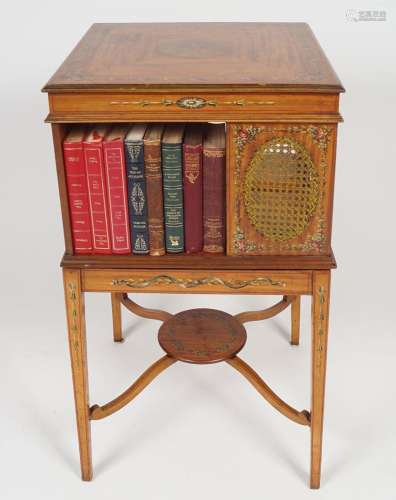 EDWARDIAN SATINWOOD & PAINTED REVOLVING BOOKCASE